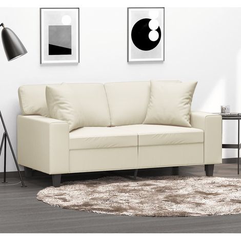 2-Sitzer-Sofa mit Zierkissen Creme 120 cm Kunstleder