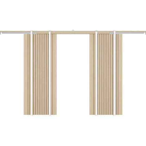 Porte coulissante double avec système à galandage en bois et MDF striée - 2 x H205 x L93 cm - AREZO