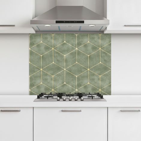 CRÉDENCE CUISINE Subtil - Géométrique - Or - Vert 80x60 cm
