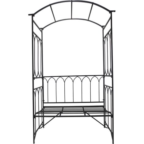 Arche de jardin en métal avec banc intégré, support pour rosiers grimpants, treillis pour rosiers, 115 x 50 x 203 cm, noir