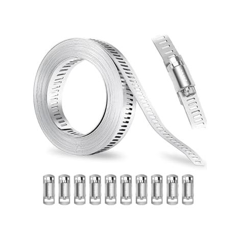 304 Edelstahl verstellbare Schlauchschelle Set - 5 m - Mit 10 Schraubklemmen - Für Tank, Kühler, Wasserleitung (1/4)