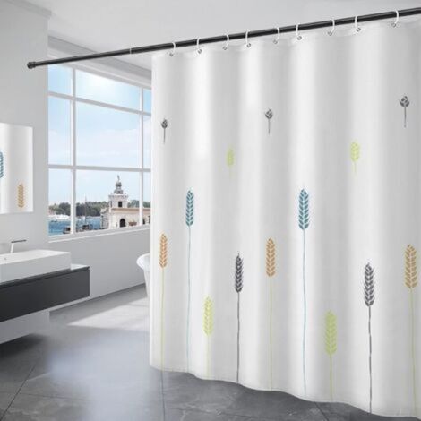 Shower Curtain 180x200CM Waterproof Polyester Machine Washable Fabric Bathroom Curtain with 12 Hooks White (1/5)