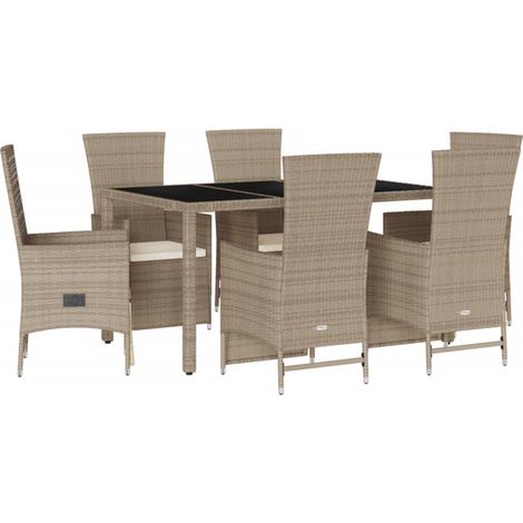 Maison Exclusive - 7-tlg. Garten-Essgruppe mit Kissen Beige Poly (1/5)