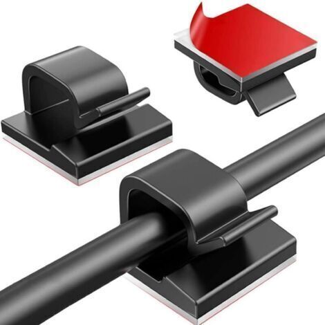 50 pièces Adhesif Clips Câbles,Cable Adhesif Rangement de Câble,Attache Câble Auto Collant pour Lumières et Décoration Atelier Mural Bureau à Domicile à l'extérieur (15mmx14mm,Noir) (1/4)