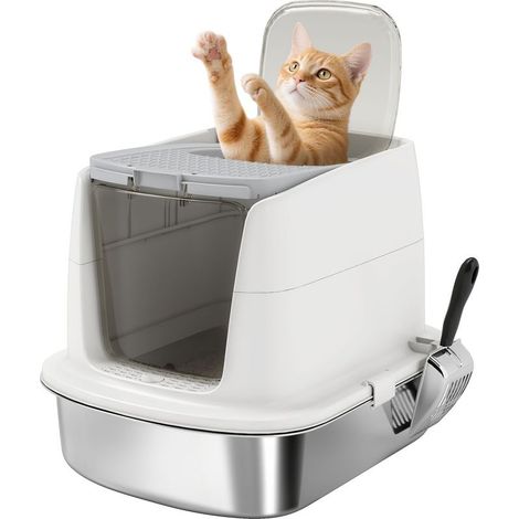 Tray to litter closed for cat with 2 inputs, deodorizer and shovel, 52,4 x 41,3 x 39,8 cm, white (1/5)