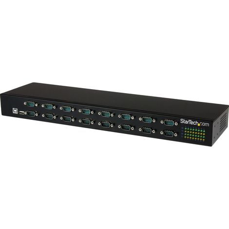 16 Port USB to Serial RS232 Adapter Hub StarTech.com Hub série RS232 à 16 ports - Adaptateur USB vers 16x DB9 RS232 à montage en rack avec installation en série - Adaptateur série - USB 2.0 - RS-232 x