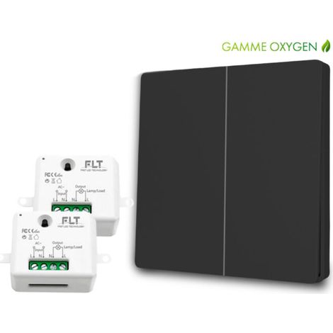 Kit interrupteur sans fil auto-alimenté piézoélectrique – 1 bouton poussoir double allumage + 2 récepteurs – Compatible tous luminaires (1/5)