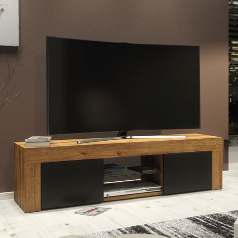 Loom TV Unit 130cm - Dark Oak with Black Matt Doors (1/5)