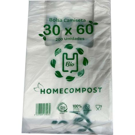 BOLSA DE CAMISETA 30X60CM COMPOSTABLE 14 MICRAS PAQUETE 200 UD