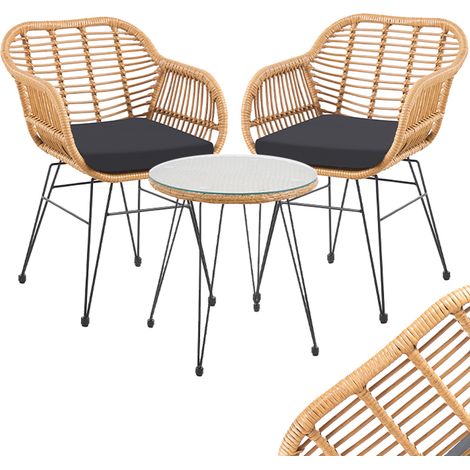 Set Arredo Giardino in Rattan con Tavolino Ripiano in Vetro e 2 Sedie da Esterno