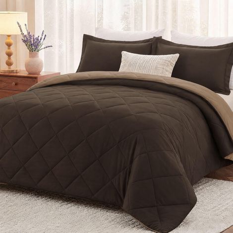 Parure de lit 3 pièces pour très Grand lit – Couette Marron et Brun Clair pour Toutes Les Saisons – 1 Couette (264,2 x 233,7 cm) et 2 taies d'oreiller (50,8 x 91,4 cm) (1/5)