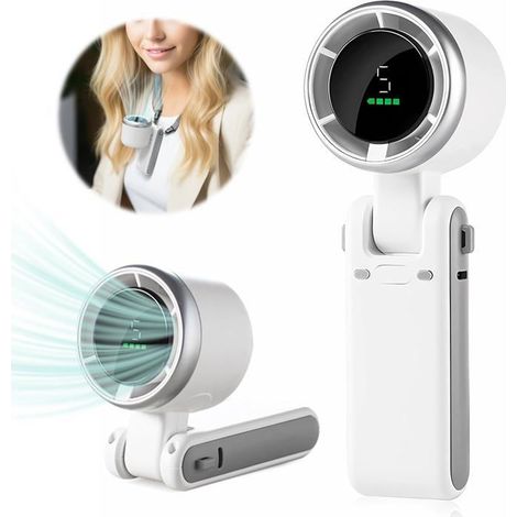 Mini ventilateur portatif blanc haute vitesse, ventilateur turbine, ventilateur électrique pliable portable rechargeable par USB ave (1/5)