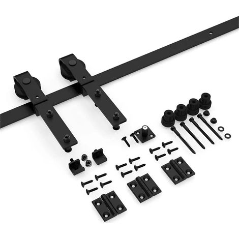 Kit de Guidage for Porte de Grange coulissante à Double pli de 3/3,3 Pieds, adapté aux Portes Doubles, kit de quincaillerie Robuste for Porte de Grange(3.3FT 101CM Rail Kit) (1/5)