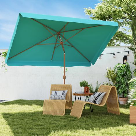 Parasol jardin 2x3m manivelle inclinaison anti-UV50+, turquoise (1/4)