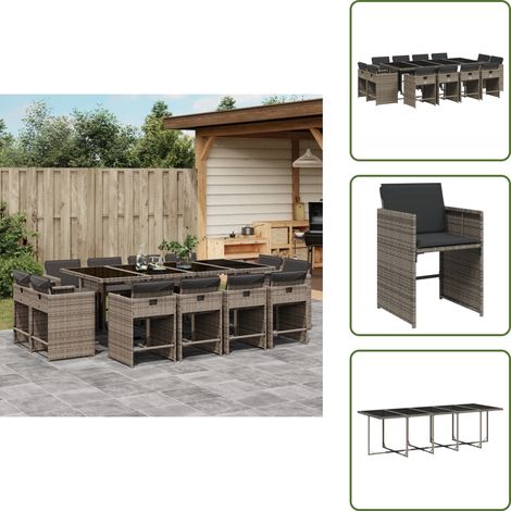 Cuscini da pranzo - vidaXL Set da Pranzo da Giardino 13pz con Cuscini Grigio in Polyrattan - Rattan PE
