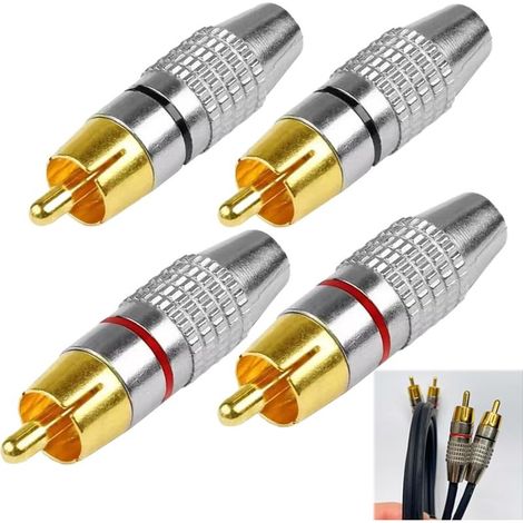Connecteurs RCA Mâles sans Soudure – Lot de 4, Adaptateurs Cinch Audio Vidéo, Embouts à Visser, pour Câble Coaxial, CCTV, Hi-Fi, Home Cinéma(2 Rouges + 2 Noirs) (1/5)