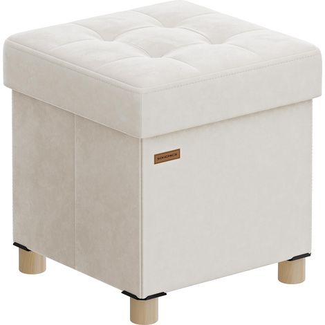 Tabouret de Rangement, Cube Pliable, 38 x 38 x 40 cm, Pouf, Repose-Pieds, 37 L, Surface en Velours, pour Chambre, Salon, Dortoir, Beige Cappuccino LSF0516W02 (1/5)