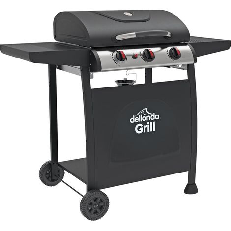 Sealey Dellonda 3 Burner Gas BBQ Grill Ignition Black Stainless Steel DG14