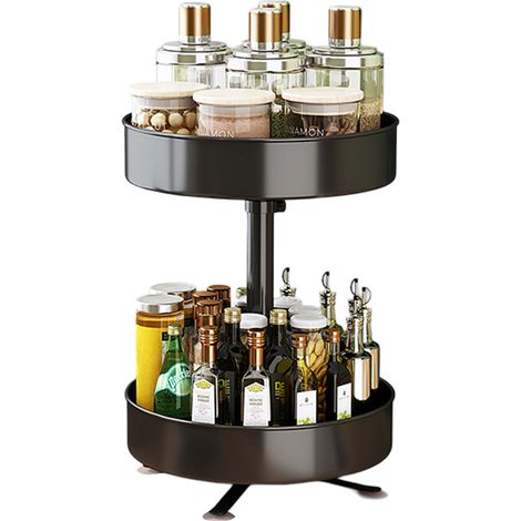 Étagère de rangement de cuisine, étagère à épices, boîte de rangement pour produits d'épices ménagers, étagère de rangement de sol multifonctionnelle rotative à 360 degrés (1/5)