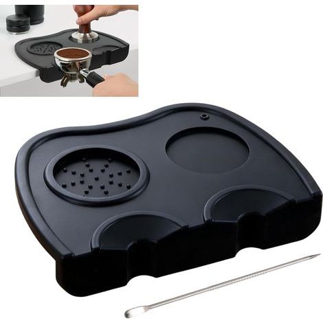 Alfombrilla para prensar café - 20 x 14,5 cm - Alfombrilla para prensar café - Alfombrilla antideslizante de silicona para prensar café espresso, para baristas, cocinas, bares y cafeterías (negra) (1/5)