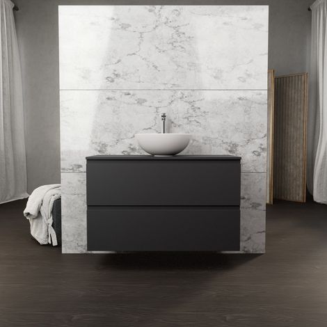 Inda - Mobile bagno L.100 con lavabo in appoggio / Nero opaco 2