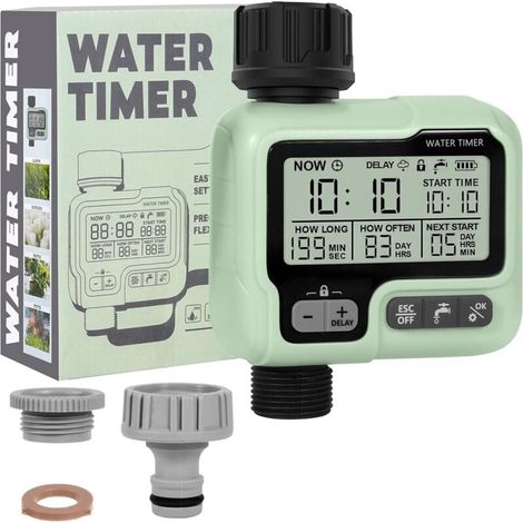 Automatischer/manueller Bewässerungstimer für den Garten, kompatibel mit Wasserhähnen, mit Kindersicherung, Regenverzögerung, IPX5 wasserdicht und LCD-Bildschirm. (1/4)