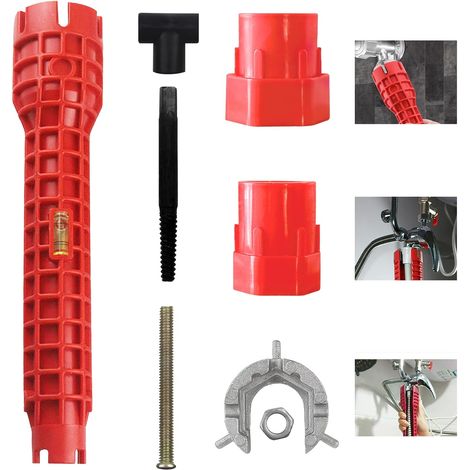 Clé de robinet 8 en 1 - Clé de tuyau d'eau avec prise en main confortable - Clé de robinet pour espace restreint - Ensemble de clés de robinet multifonctions pour lavabo, salle de bain, toilettes et (1/5)