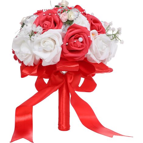 Gros bouquets rouges à main de style coréen, mariés, mariés, jetant des boules de fleurs, fleurs de simulation de perles-rouge vif (1/4)