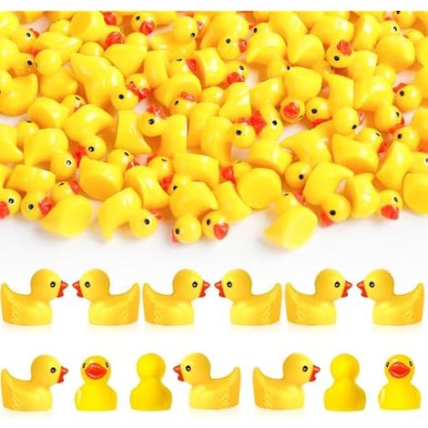 100 Pièces Mini Canards en Résine Jaune - 1,6 x 1,8 cm, Mini Figurines de Canard pour Bricolage, Aquarium, Jardin, Potting et Décor de Micro Paysage