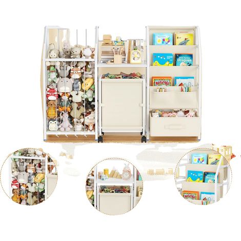 Estantería infantil, organizador de juguetes, carrito con ruedas, blanco (1/2)