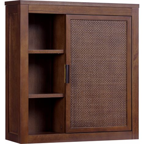Teamson Home Hatteras Wall Cabinet with Open and Closed Storage Shelves, Contemporary Bathroom Furniture, Walnut Finish (1/5)
