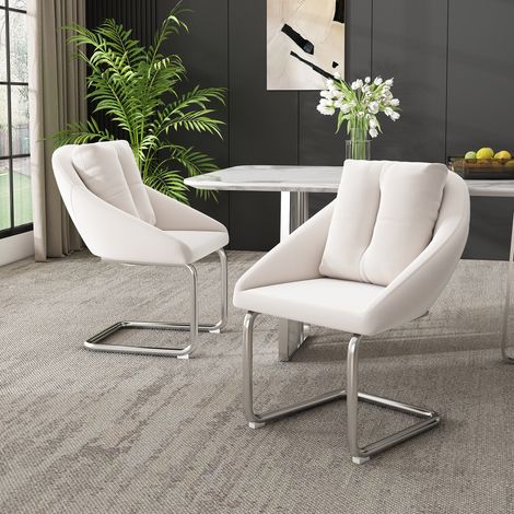 Lot de 2 fauteuils de salle à manger beige velours, coussins rembourrés, assises élégantes pour salon et chambre, piètement courbé.