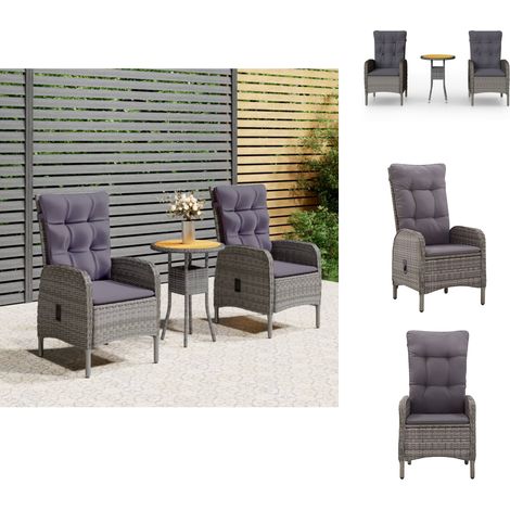 Gartenmöbel-Sets - Living 3-tlg. Garten-Bistro-Set Poly Rattan Grau (1/5)