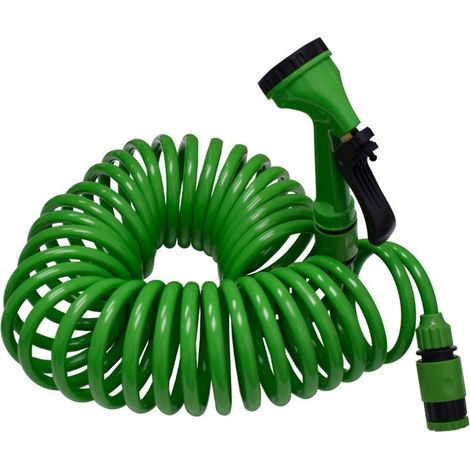 Manguera Flexible Espiral 5 Funciones, 10m y 25m – Ideal para Jardín, Riego y Limpieza Duradera 10 m -