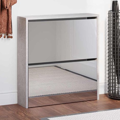 Schuhschrank mit Spiegel 2 Fächer Betongrau 63x17x67 cm