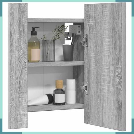 822834 Armoire à miroir LED de salle de bain sonoma gris 40x12x45 cm (1/5)