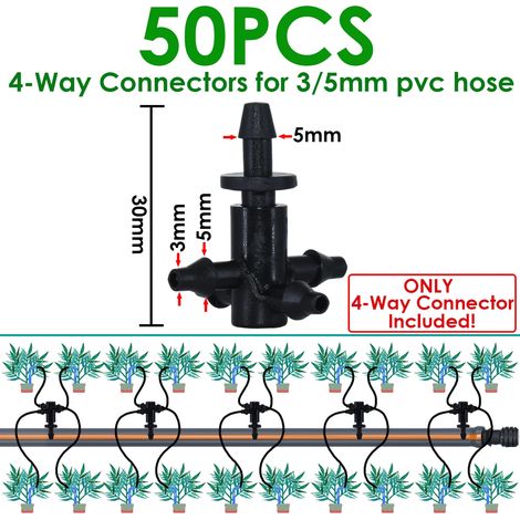 (KSL01-KIT031-50PCS) Système d'irrigation goutte à goutte pour serre, 4 sorties 3/5 mm, 2 sorties, émetteur fléché, système d'arrosage automatique pour plantes en pot. (1/4)
