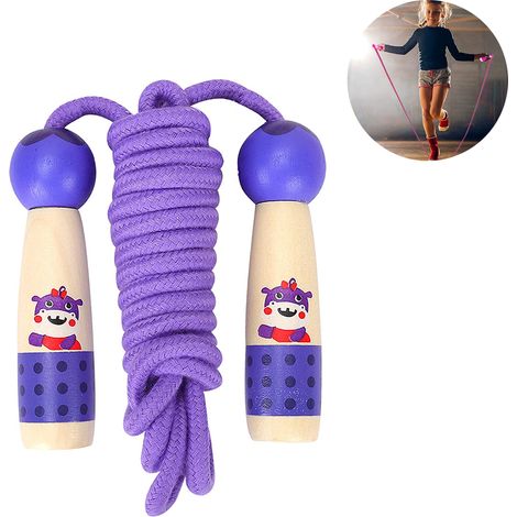 Corde à Sauter Enfants - Poignées en Bois Réglables - Corde en Coton 3 m - Pour Entraînement Intérieur Extérieur - 1 Pièce (1/5)