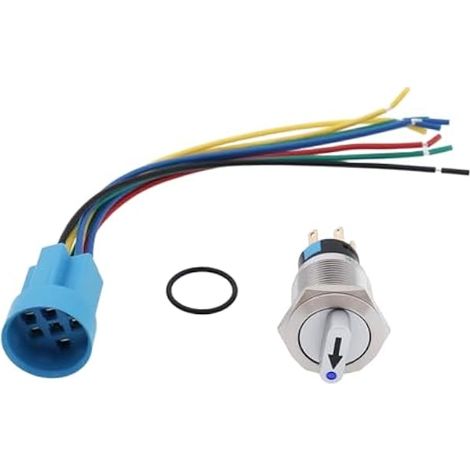 Ensemble de commutateur rotatif 3 positions de 19 mm (3/4") 12V/24V DC autobloquant DPDT interrupteur à bouton-poussoir à verrouillage automatique Bleu (1/4)