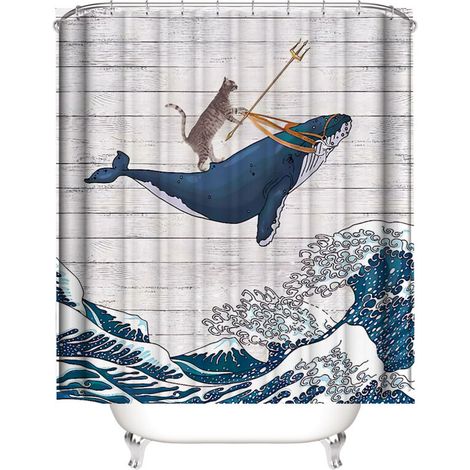 Rideau de douche décoratif motif chat, imperméable, salle de bain originale, 180 × 200 cm