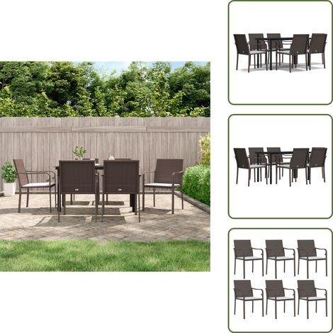 The Living Store Ensemble à manger de jardin 7 pcs coussins résine tressée acier - Chaise de jardin (1/5)