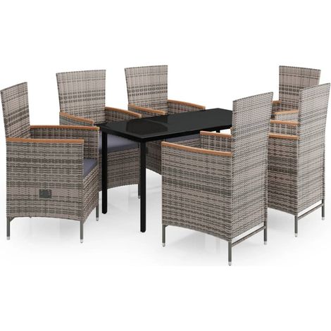 Maison Exclusive - 7-tlg. Garten-Essgruppe mit Kissen Grau