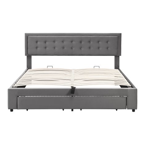 Lit 160x200 cm velours capitonné avec coffre tiroirs sommier gris (1/5)