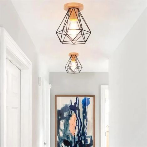 2pcs Plafonnier en Cage Couloir Noir E27 Lampe Plafonnier Industriel Vintage en Fer pour Salon Chambre (1/4)