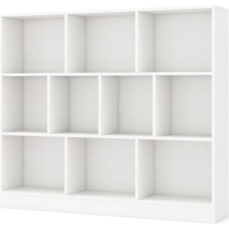 Libreria a 3 ripiani con 10 scomparti, bianca, 120x24x104 cm