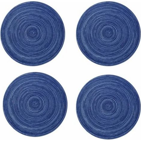 4PCs Lot de sets de table ronds de 36 cm résistants à la chaleur, en mélange de coton et de lin bleu, adaptés à la vaisselle de cuisine. (1/5)