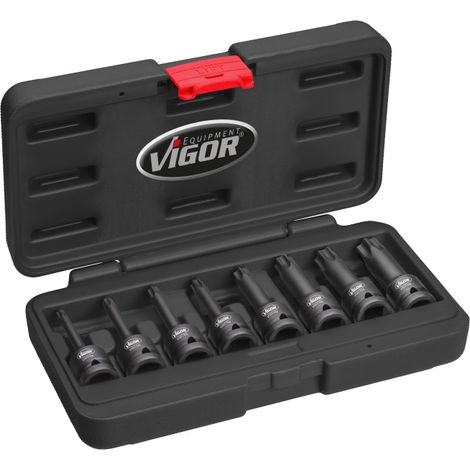 VIGOR Schlagschrauber Schraubendrehereinsatz Satz, 1/2 (12,5 mm) Vierkant hohl, Innen TX Profil, 8-tlg., T30 - T80, Anzahl Werkzeuge: 8