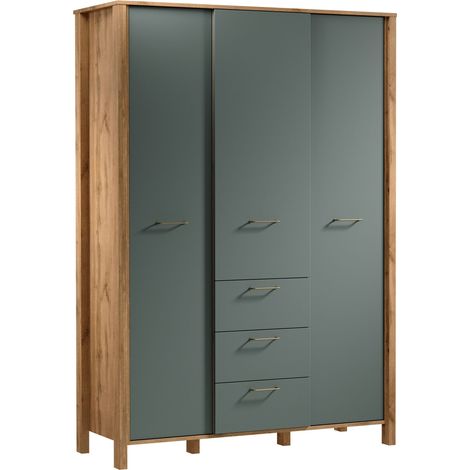 AX LIVING Schubladenschrank Iseonia S3T3S – 138cm, Eiche Wotan & Green