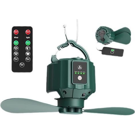 Wiederaufladbarer Campingventilator mit LED-Beleuchtung – Fernbedienung, Aufhängehaken, Timer, 3 Geschwindigkeitsstufen, 3 Helligkeitsstufen – Ideal für Zelturlaube und Outdoor-Abenteuer (1/5)