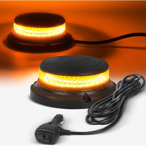 Feu de signalisation à LED, 12 V/24 V, feu plat magnétique à LED avec câble de 3 mètres, 10 modes de flash pour chariot élévateur à fourche, tracteur, voiturette de golf (1/5)